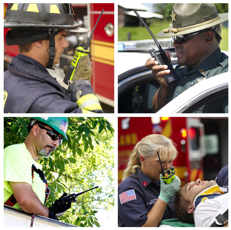 Funkcjonariusze z radiotelefonami Motorola APX