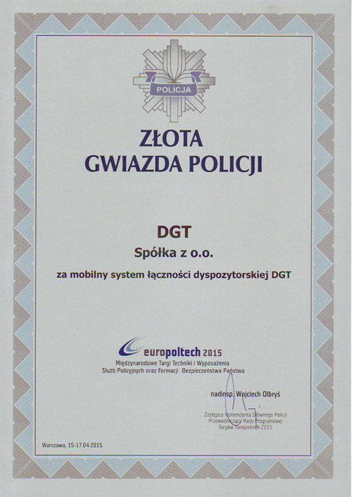 DGT-zlota-gwiazda-policji-Europoltech-2015-dyplom